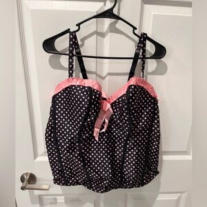 🟣Cacique 22/24 Black and Pink Polka Dot Chemise